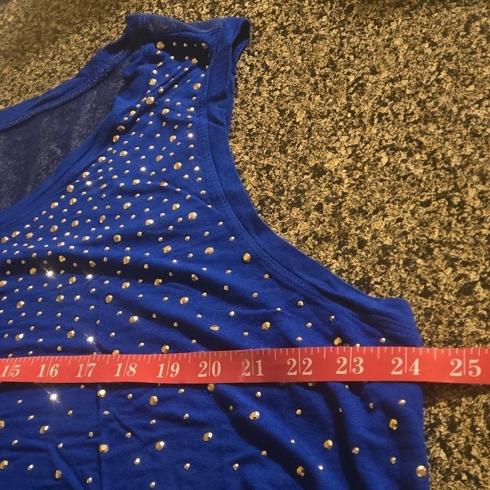 J-Lo Jennifer Lopez Royal Blue Tank Top Rivets Net Trim Hi-Low Hem Women size 3X - Picture 10 of 11